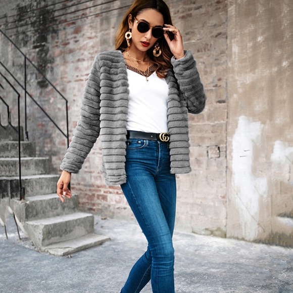 SHEIN Teddy Fur Grey Short Jacket - Picture 3 of 6